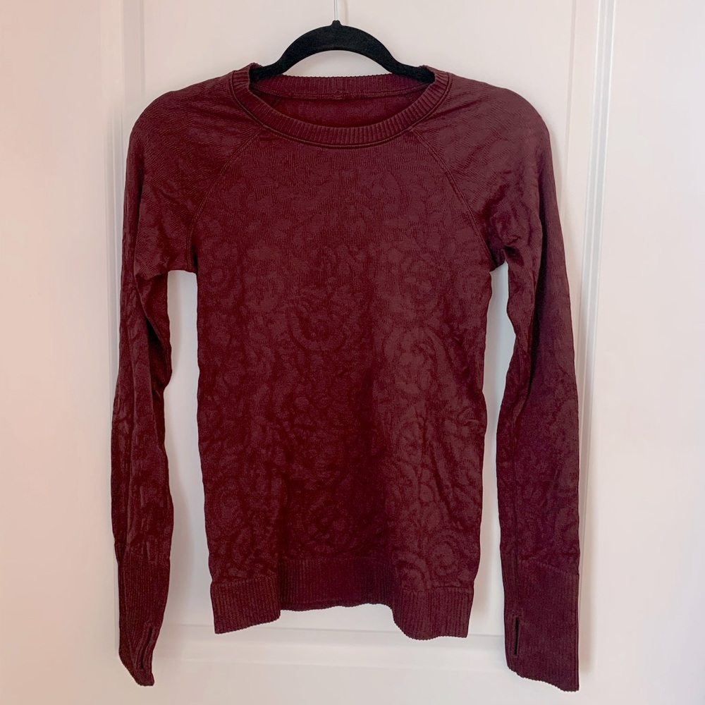NWOT Maroon Lululemon rose embossed long sleeve